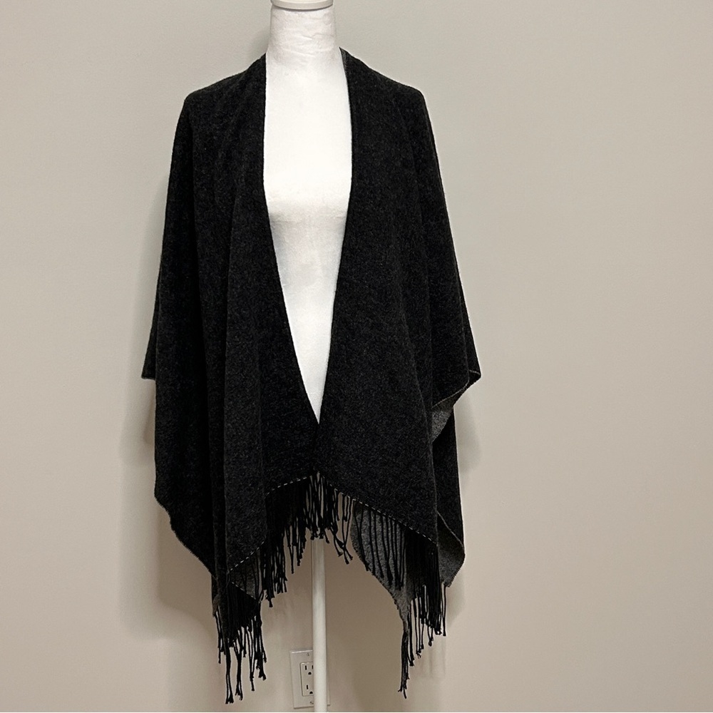 Zighilli Women’s One Size Black Fringe Shawl Wool Blend Made in Italy office